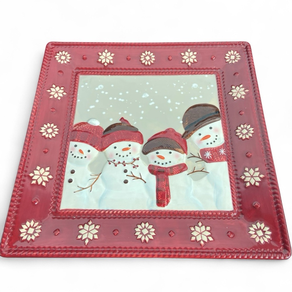St Nicolas Square Warm Wishes Platter Plate Snowmen Winter Christmas